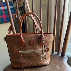 Dooney & Bourke Brown Pebble Leather Satchel with Gold Hardware